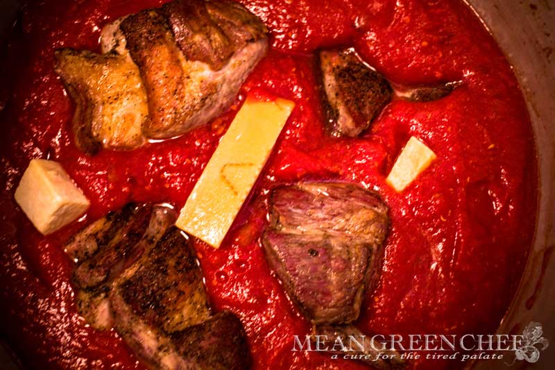 Overhead photo of Authentic Italian Red Sauce with Pork