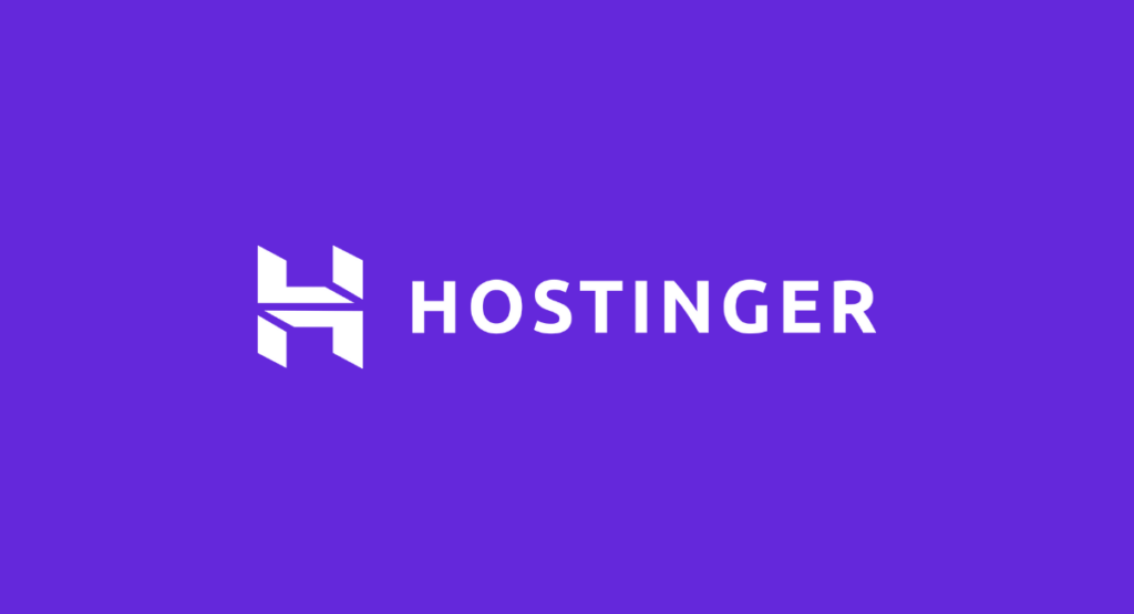 Hostinger logo on a purple background.