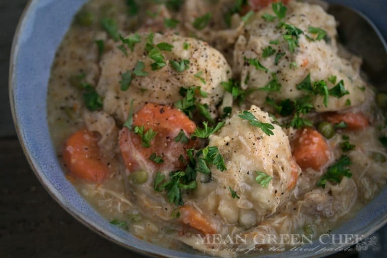 Bowl of Roasted Chicken and Dumplings.