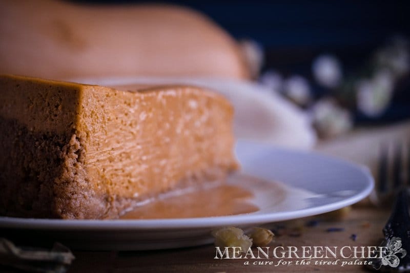 Pumpkin Spice Cheesecake with Caramel Sauce Recipe side view