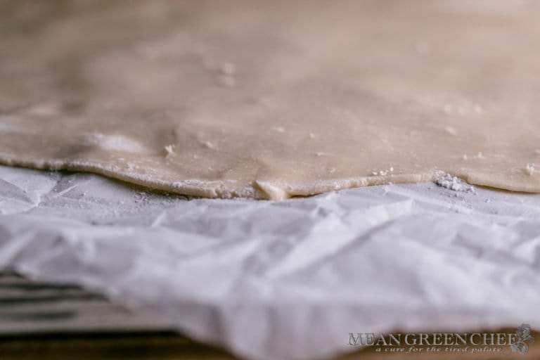 Easy Shortcrust Pastry showing 45° view of thinness.