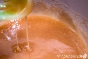 Caramel cooking for Caramel Apple Pie drizzle. Mean Green Chef