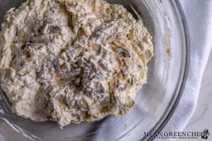 Cream cheese, green chilies and ingredients for our Jalapeno Popper Dip. Mean Green Chef