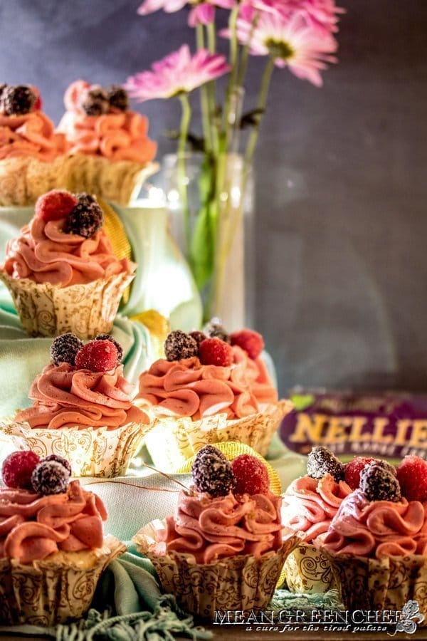 Side photo of Pink Champagne Cupcakes with Raspberry Buttercream