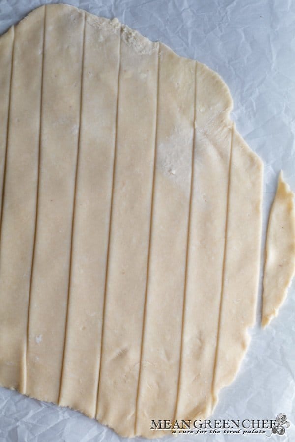 Sliced pastry dough, cut for making a lattice pie crust. Mean Green Chef