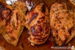 Browned chicken breasts for Thai Chicken lettuce Wraps
