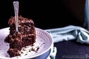 Chocolate Storm Cake with a fork through the tender cake.