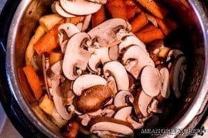 Mushrooms tossed into the Instant Pot for Sunday Pot Roast.