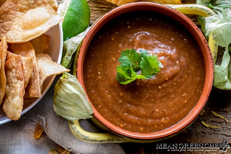 Restaurant Style Salsa with freshly made tortilla chips to the left hand side.