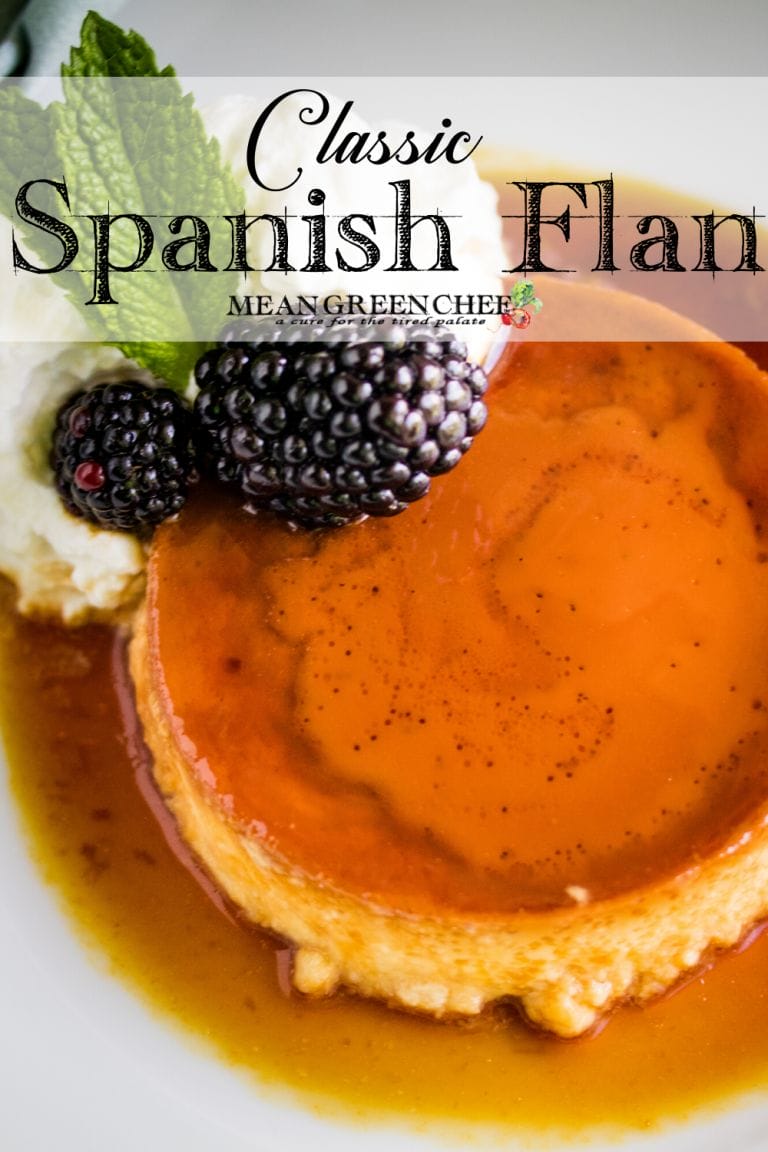 Classic Flan plated and garnished with fresh berries.