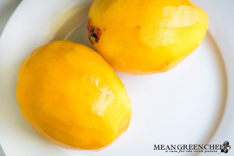 Peeled mangoes for fresh mango salsa.