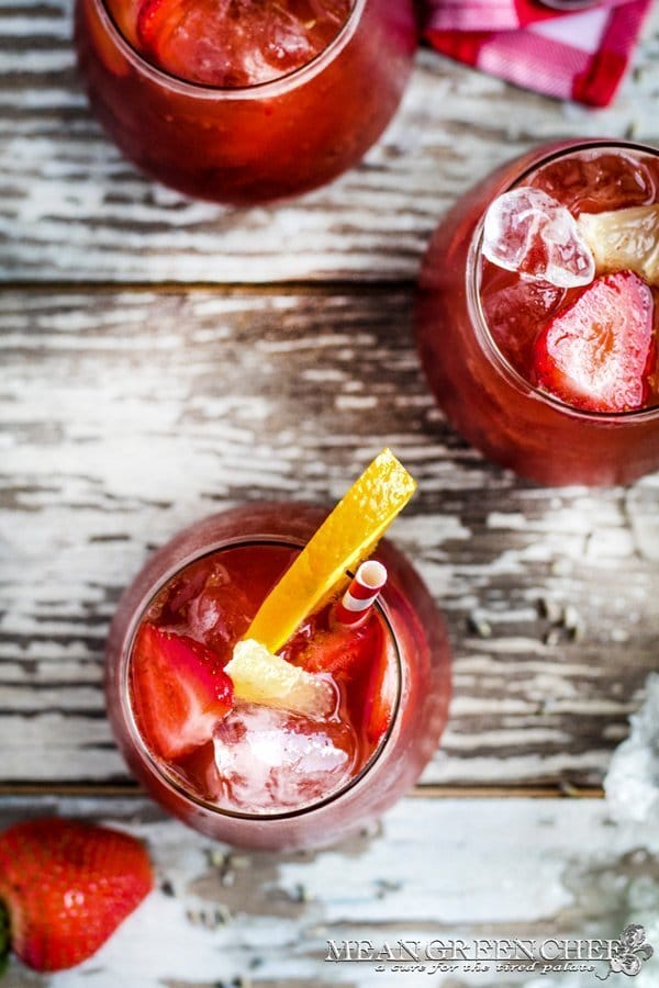 Overhead of Strawberry Iced Tea made with fresh strawberries in the Instant Pot